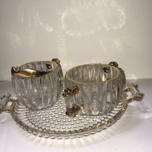 Vintage Jeanette gold rimmed pressed glass National pattern